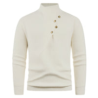 Mens Fashion Stand Collar Sweater With Slanted Buttons Mens Casual Pullover