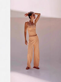 Printed Striped Tube Top And Pants Set