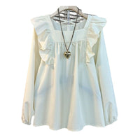 Ruffled Square Collar Beauty Back Sexy Design Women's Shirt