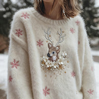 Womens Christmas Top Crew-neck Sweater In Faux Wool