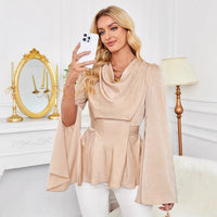Acetate Satin Formal Top With A Draped Stacked Collar Complete With A Belt To Accentuate