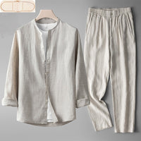 Men's Retro Thin Long Sleeve Linen Tang Suit Outfit