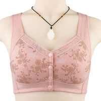 Printed Soft Cotton Bra Front Button Ladies Underwired Underwear Plus Size Bra