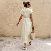 Solid-color V-neck High-waist Dress For Women