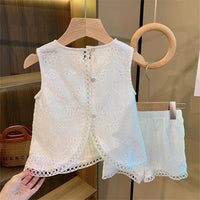 Children Fashion Hollow Lace Vest Shorts Set