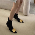 French-style Pointed-toe Short Boots With Gold Buckles