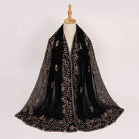 Ethnic Style Black Embroidered Toe Cap Shawl Scarf