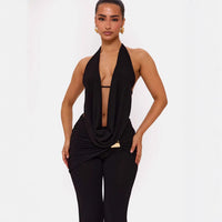 Solid-color Halter V-neck Set For A Chic Elegant