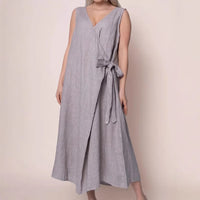 Womens Sleeveless Maxi Dress With V-Neck Side Ties
