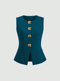 Sleeveless Round Neck Vest Fashion Women's Wear Elegant Waist-tight Solid Color