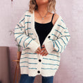 Retro Loose Striped Contrast Color Single-breasted Long Knitted Cardigan Sweater