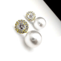 Elegant Dainty Pearl Stud Earrings Adorned With Zircons