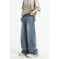 Men's Fashion Casual Rivet Deconstructing Straight Wide-leg Pants