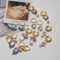 Light Luxury Stainless Steel Ceramic Pearl Earrings