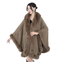 Artificial Rex Rabbit Wool Cape Shawl Women's Oversized Knit Woolen Cardigan Baggy Coat