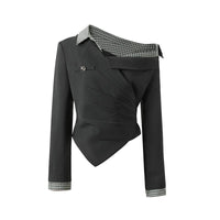 Plaid Off-the-Shoulder Fake Two-Piece Long-Sleeve Shirt For Women
