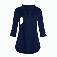 Plaid Printed Pregnant Woman Breastfeeding V-neck Long Sleeve Top