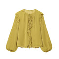 Women's Ruffled Laminated Decorative Shirt