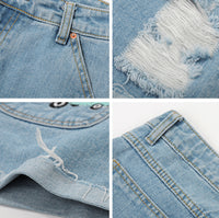 Casual Temperament Denim Rotten Edge High Waist Washed Shorts