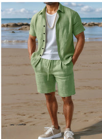 Men's Casual Linen Loose-Fit Button-Up Shirt With Lapel Collar