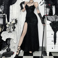 Dark-style Subculture High-slit Halter Maxi Dress