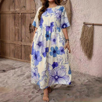 Vacation Short-Sleeve Crew-Neck Floral Print Dress