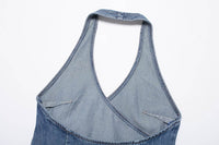 Summer Denim Hanging Collar Top Women's Small Spaghetti-strap Camisole Top