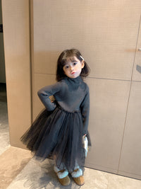 New Girls' Western Style Stitching Sweater Dress