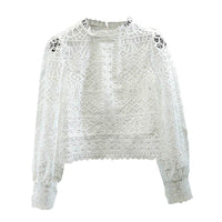 Lace crochet hollow long-sleeved shirt