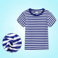 Children's Blue And White Stripes Round Neck Short Sleeve