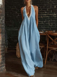 Casual And Comfortable Lace-trimmed Loose Linen Jumpsuit