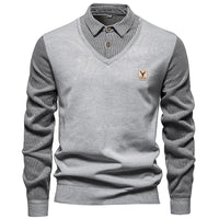 Autumn And Winter New Men's Long-sleeved Fake Two-piece Fashion Fleece-lined Striped Shirt
