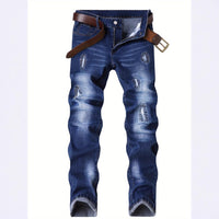 Mens Stretch Denim Jeans With Ripped Details And Embroidery