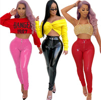 Leather pants high elasticity plus velvet thick PU