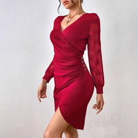 Womens Slim-fit Lace Long-sleeve Dress