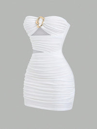 Fashionable Womens Strapless Metal-Embellished Hollow-Out Dress