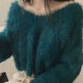 Imitation Mink V-neck Purple Sweater Women's Spring And Autumn Pure Desire