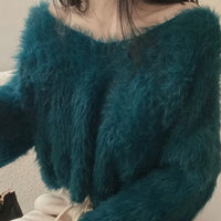 Imitation Mink V-neck Purple Sweater Women's Spring And Autumn Pure Desire