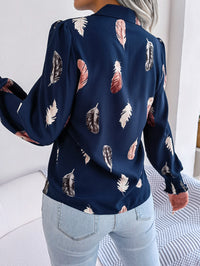 Women's Elegant Feather Lantern Sleeve Lapel Shirt