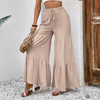 Women's Casual Elastic High-Waist Patchwork Flare Pants