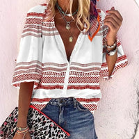 Creative Shading Pattern 3D Printing Home Leisure Short Sleeve V-neck Shirt Women