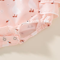 Cartoon Duck Flounced Sleeve Romper Hair Band Set