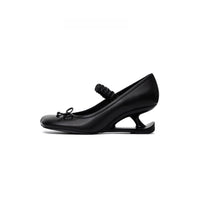 Womens Square Heel Shoes With Bow Accent