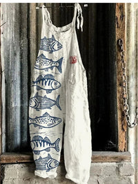 Women's Autumn And Winter Printing Retro Wide Leg Jumpsuit