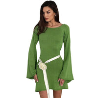 Womens Sexy Loose-fittingBackless Long-sleeve Dress