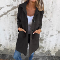Single-breasted Polo Collar Pocket Mid-length Coat