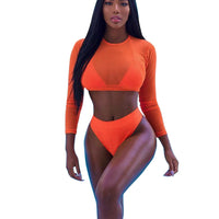 Three-piece Solid Sexy See-through Bikini