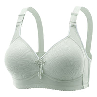 Lace-patterned No-wire Bra With Four Rows And Three Buttons With Sponge Cups
