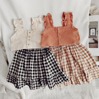 Girls' Sling Short Top And Skirt Suit