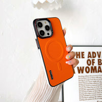 Plain Leather Phone Case Magnetic Suction Contrast Color Protective Cover
